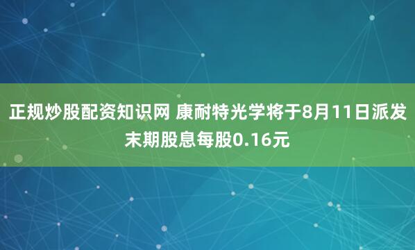 正规炒股配资知识网 康耐特光学将于8月11日派发末期股息每股0.16元