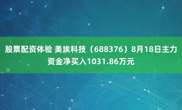 股票配资体验 美埃科技（688376）8月18日主力资金净买入1031.86万元
