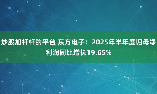 炒股加杆杆的平台 东方电子：2025年半年度归母净利润同比增长19.65%